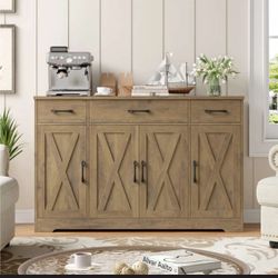 Buffet Sideboard Cabinet with Drawers, 55" Large Buffet Storage , Rustic Brown S-17
