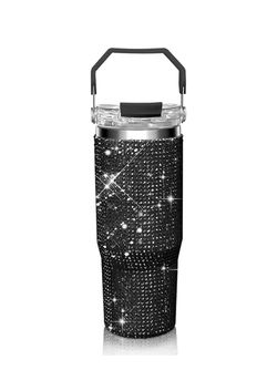 Bling Rhinestone Studded Tumbler with Top Handle, Bling Cups Stainless Steel Water Bottle Diamond Glitter Tumbler for Women - Birthday Gifts for Women
