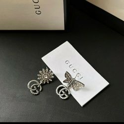 😍GG Silver/Faux Crystal Butterfly/Sunburst Dangle Earrings 🌞