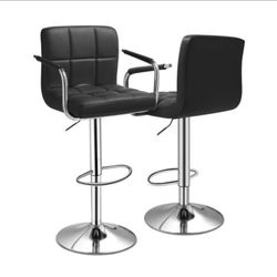 Magshion Modern Bar Stools Set of 2, Height Adjustable Swivel Barstools with Armrest and Footrest, Bar Chairs for Kitchen Island Sillas