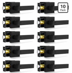 B-8) Door Levers, 10 Pack Matte Black Door Handles Heavy Duty Bed and Bath Door Locks Interior Keyless Locksets, Reversible for Left Right Handed Door