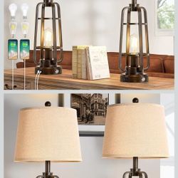 28.7" Table Lamps for Living Room Set of 2, Touch Lamps for Bedrooms with USB C+A Charging Ports, Farmhouse Lamps for Nightstands with Oil Rubbed Bron