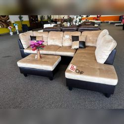Beautiful 3 Pc Sectional Sofa With Ottoman  /  Colors Available 