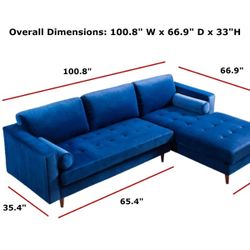 Brand New Navy Blue Velvet Sectional Sofa | Modern Luxury 