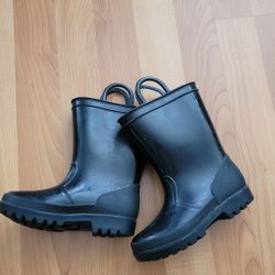 Carter's Girls Boys Sz 9 Black Rubber Rain Boots With/hanging Loops Waterproof Shoes