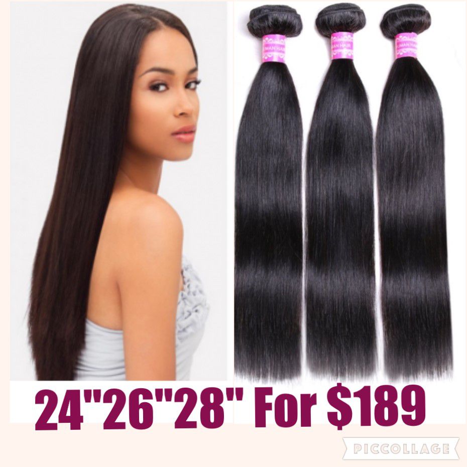 straight brazilian human hair bundles 22"24"26"