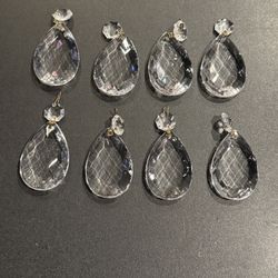 Lot of 8 faceted 2” teardrop glass crystals 