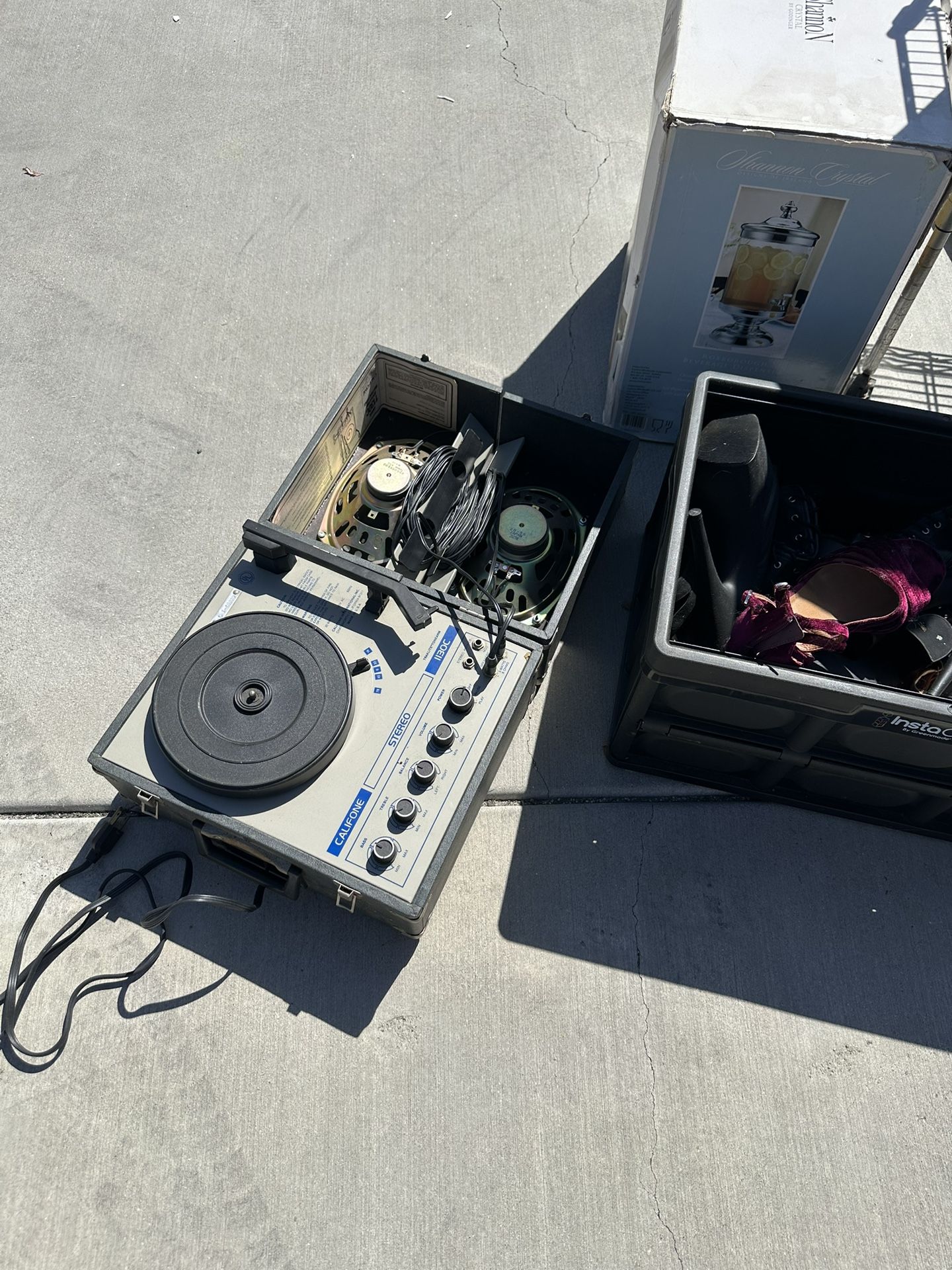 Vintage school record player with speakers