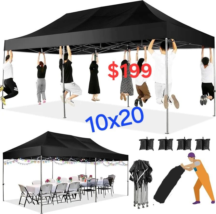 10'x20' Pop Up Canopy Anti UV Waterproof Outdoor Tent Portable Party Wedding Instant Canopy Shelter All Season Tent Gazebo Black