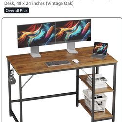 JOISCOPE Home Office Computer Desk with Wooden Storage Shelf, Office Desk and Gaming Tables