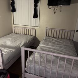 Two Lilac Color Twin Bed Frames Only