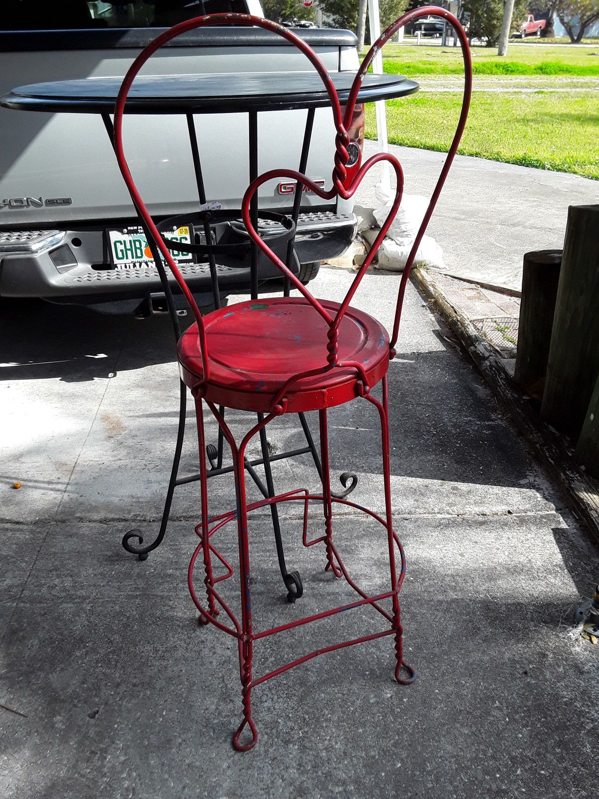 Antique metal icecream high chair and table