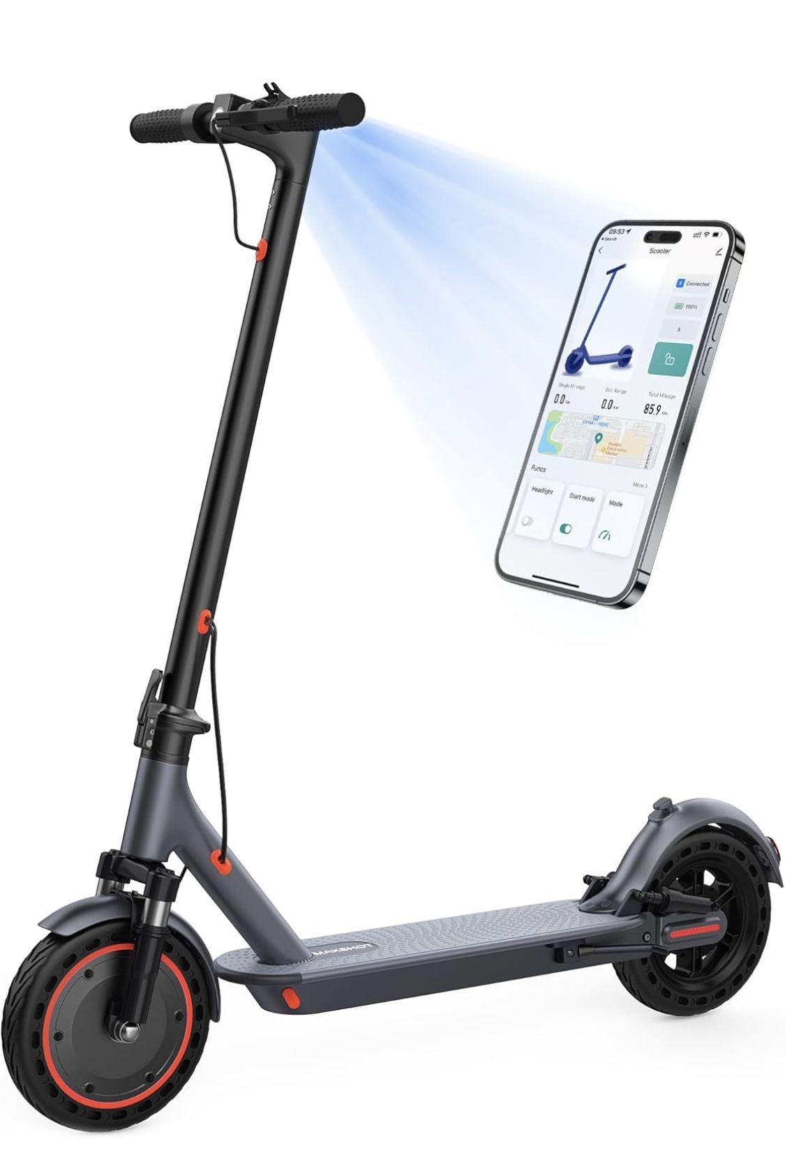 Electric Scooter, Up to 19/21 Miles Range, 19Mph Top Speed, 8.5" Solid Tires, Folding Commuting Scooter, Dual Braking System and App Control