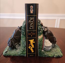 Golf Bag Club Ball Book Ends Hand Painted 7" Tall Cast Resin Vintage