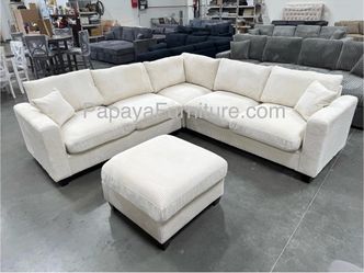 New! Plush Ivory Sectional, Sectional And Storage Ottoman, Sectionals, Sofa, Couch, Beige Couch, Ivorry Couch, Corduroy Sectional, ivory Sofa