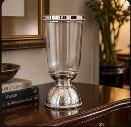 Silver hammered candle holder
