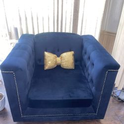 Modern Armchair Tufted Button Accent Chair can be used for Living Room Bedroom - Navy blue