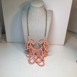  Vintage Peach Bead Statement Necklace 