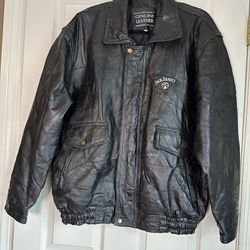 Jack Daniels Old No7 Leather Jacket Full Zip Black Mens Size Large