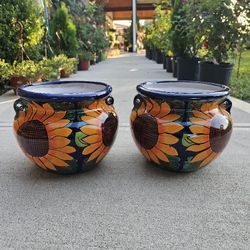 Talavera SMALL Sunflower Clay Pots. Planters. Plants. Pottery, $35 cada una.