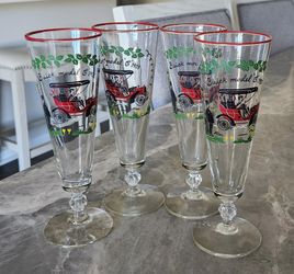 Libbey 1950s Buick Model-C 1905 Retro Automobile Bar Glasses Pilsner Set of 4