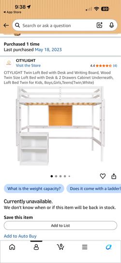 Twin loft bed and desk for sale