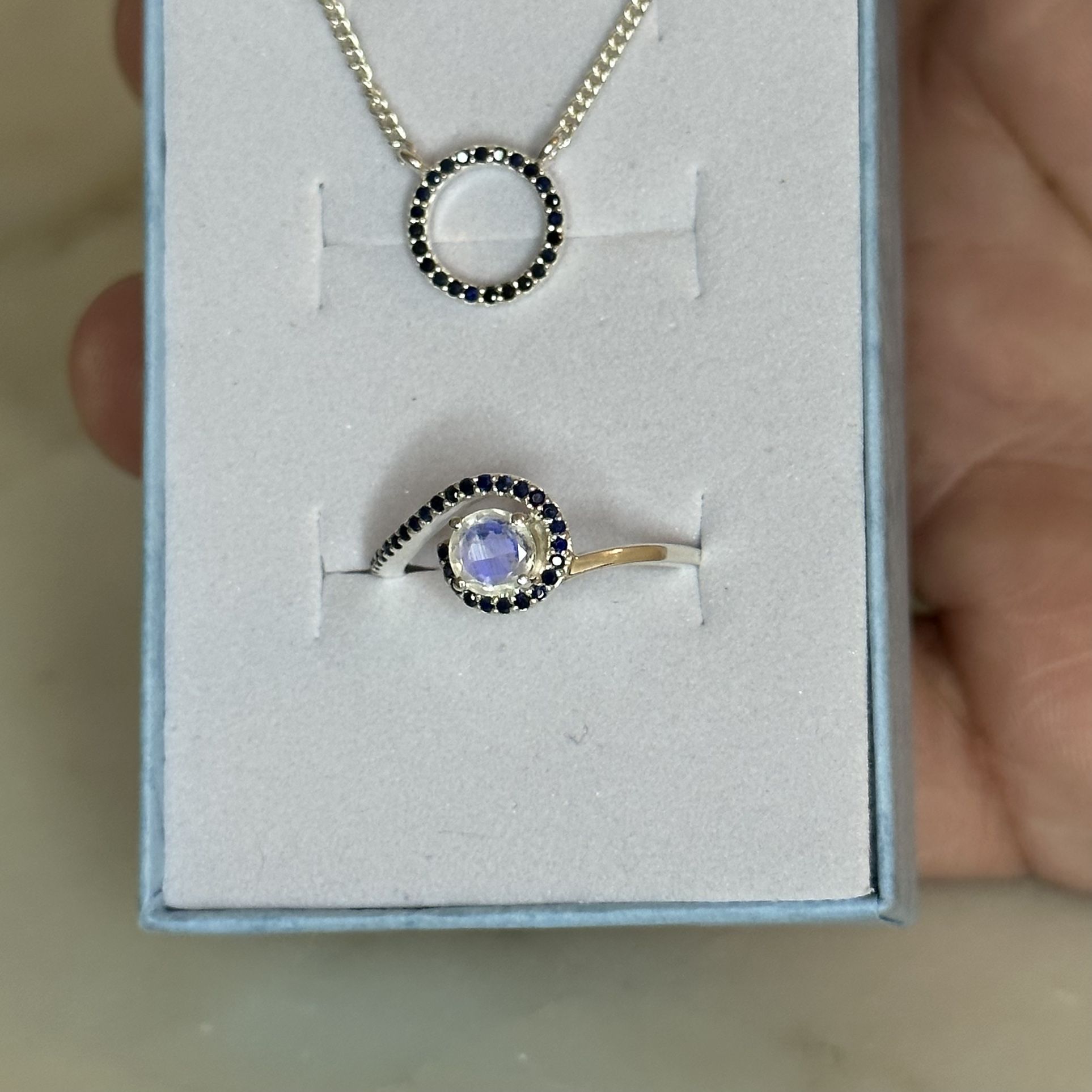 Blue Sapphire & Moonstone Set
