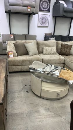 Beige Fabric Sectional Sofa with Pillows