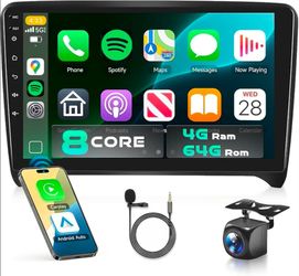 5/6Ghz WiFi 8Core 4GB+64GB Radio for Audi TT MK2 2006-2014 Car Stereo with Wireless Carplay Android Auto,9'' IPS Touch Screen,Android Auto,5.1Bluetoot