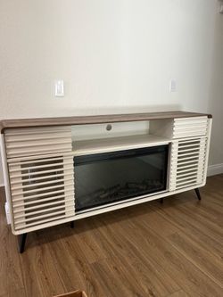 Mid-century modern TV stand with Electric Fireplace