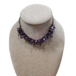 Purple Cluster Beaded Cream Necklace