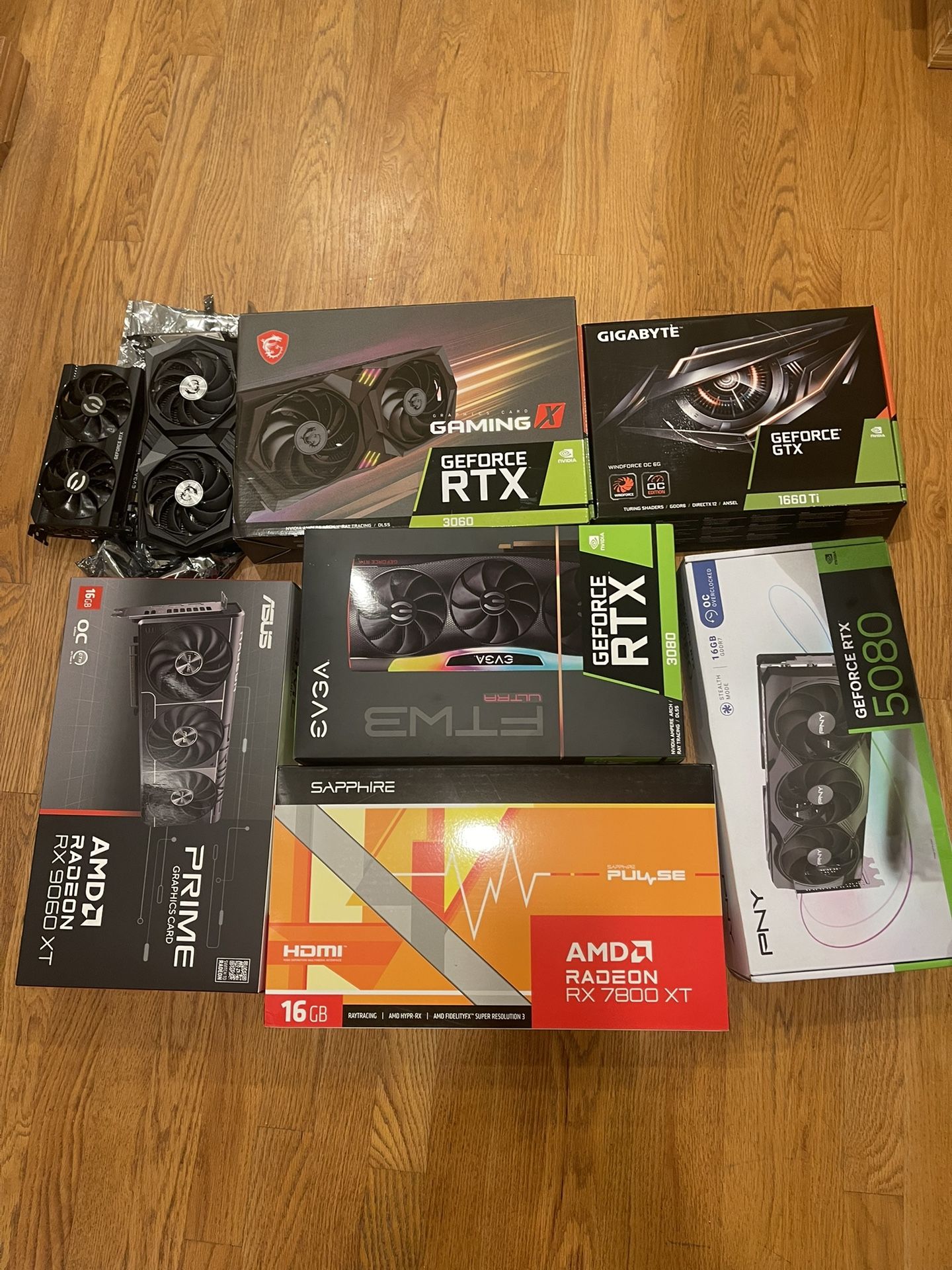 Lot Of Nvidia And Amd 5080 3080 Gigabyte 3060 1660 Ti Rx 9060 Xt 16gb Rx 7800 Xt Rx 7900 Xt Gpu Gaming Pc Parts For Sale