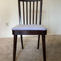 Solid Wood Ladder-Back Dining Chair with Padded Seat - Dark Finish, Good Used Condition 