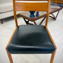 60s Danish Walnut Dining Chair With Black Vinyl Cushion