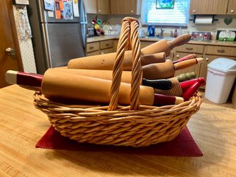 Vintage   Wooden Rolling Pins and Basket