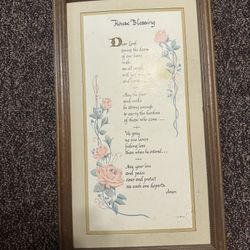 Vintage Framed “House Blessing” Wall Art – Floral Christian Prayer Décor