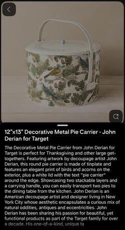 12x13 Decorative Metal Pie Carrier