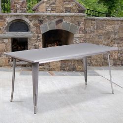 Commercial Grade Rectangular Silver Metal Table indoor/outdoor 31.5” x 63”