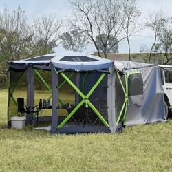 Dual-Use Pop up SUV Tent for Camping, 11FT x 11FT Big Space 2 Rooms Car Tent for Family, Outdoor Gazebo with 4 Sides Screen, 2 Doors, Portable Carry B