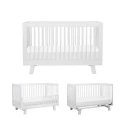 Babyletto Hudson 3-in-1 Convertible Crib with Toddler Bed Conversion Kit - White w/ Clean Mattress