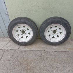Trailer Wheels  12 X 4 Wude  4 Lug. Have 2 Wheels W 2  Tires Only.  Yes  The Tires  Hold   Air  