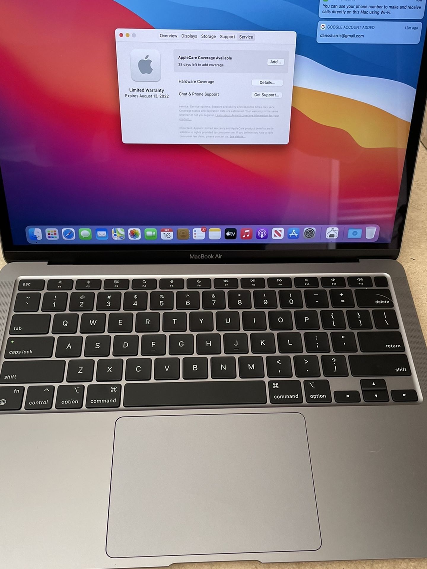 New Macbook Air M1 8GB 256GB AppleCare 8/13/2022