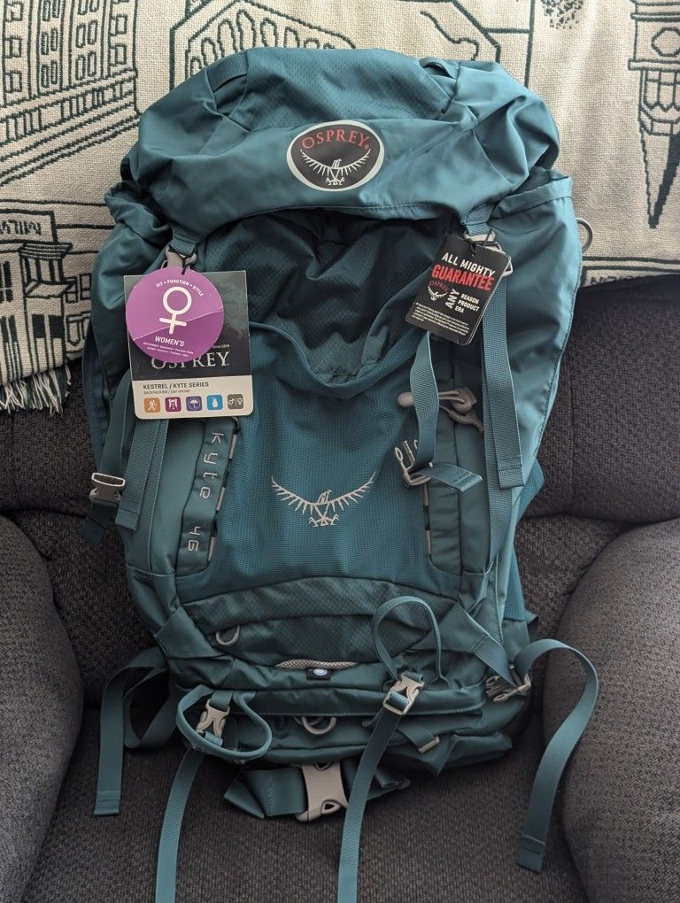 Osprey Kyte 46 Climbing Backpack Teal Mesh Back Panel Hiking Pack