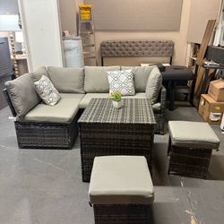 🔥Set of 5🔥Wicker Patio Conversation Set, All Weather Outdoor Furniture Set with  Gray Cushions for Lawn Garden(Grey)💰299$  Decatur Location  2272 L