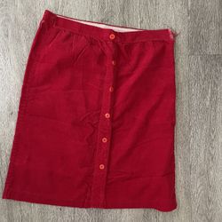 Vintage 1970s Red Button Down Corduroy Pencil Skirt 