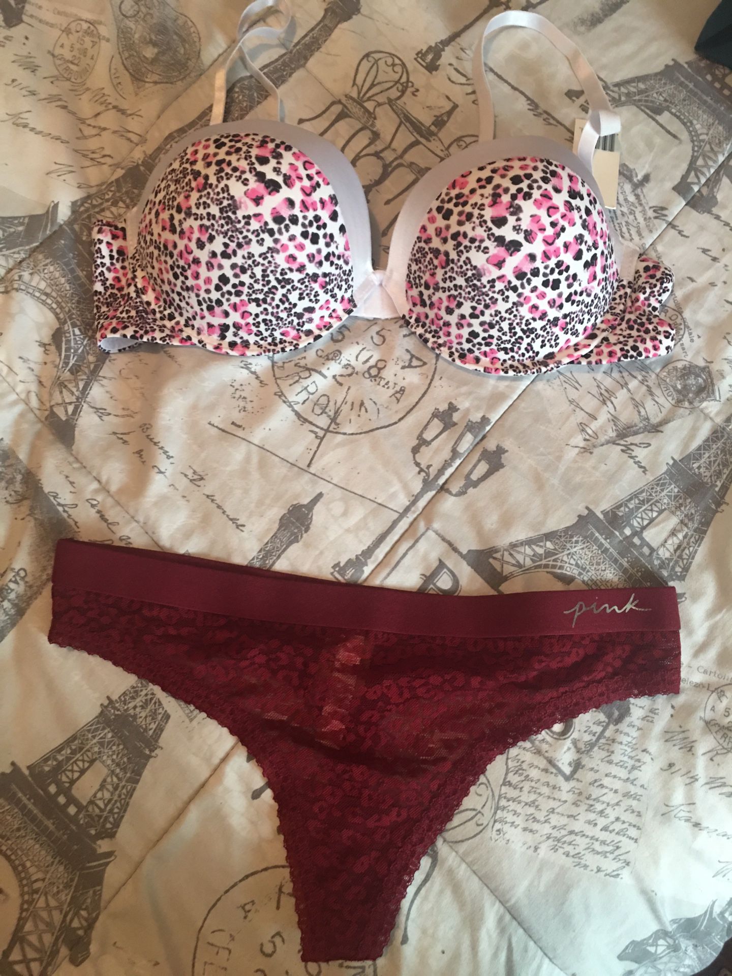 Sexy Vs Pink Lace Thong Size M And Ylis Bra Size 40C