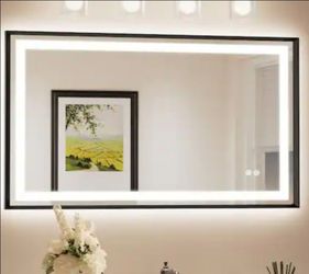 Keonjinn 40 in. W x 24 in. H Rectangular Framed LED Lighted Bathroom Vanity Mirror with Light in Black with Backlit and Anti-Fog