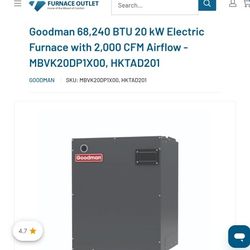 Goodman 68,240 BTU 20 kW Electric Furnace with 2,000 CFM Airflow - MBVK20DP1X00, HKTAD201