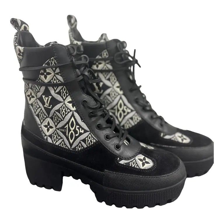 Louis Vuitton Black and White Combat Boots