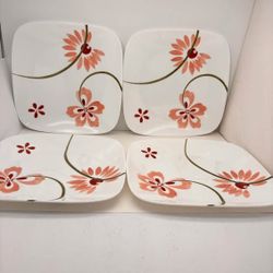 Set of 4 Pretty Pink Square 10.5 Dinner Plates...Excellent